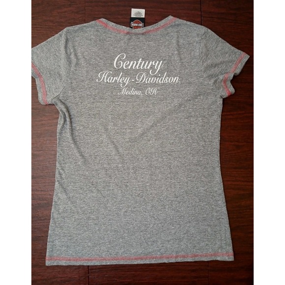 HARLEY-DAVIDSON Wmns Sz L T-Shirt Live Free Ride Hard Century Graphic Gray #307C - Picture 3 of 9